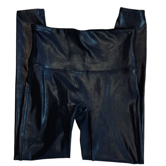 Spanx Women’s Sz XL Black Faux Leather High Rise Leggings Pull On Shaping - Picture 4 of 16